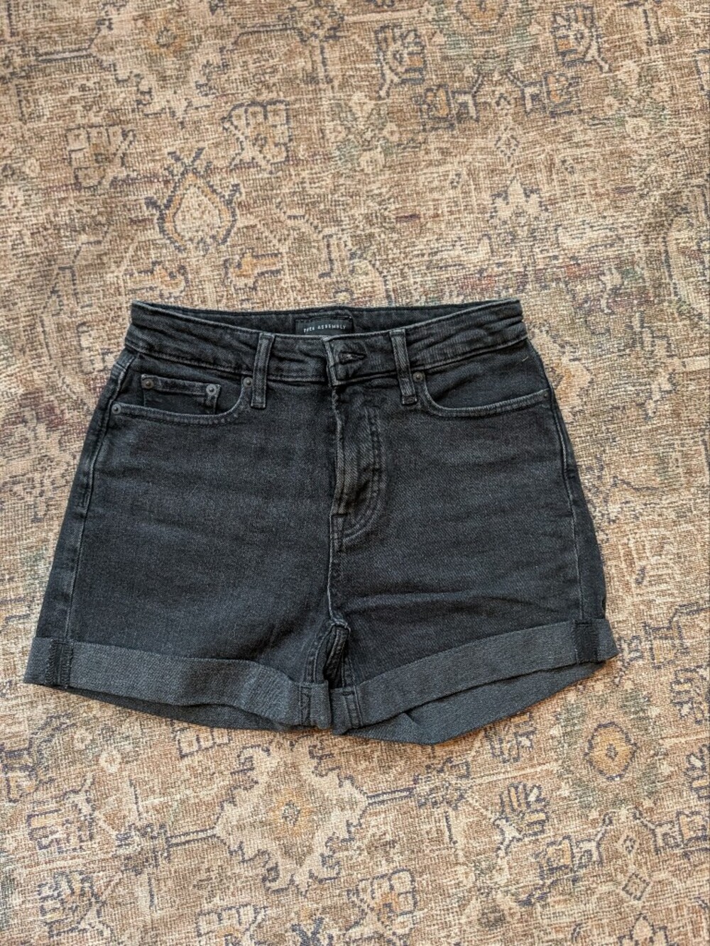 High-Rise Black Denim Roll-Cuff Shorts